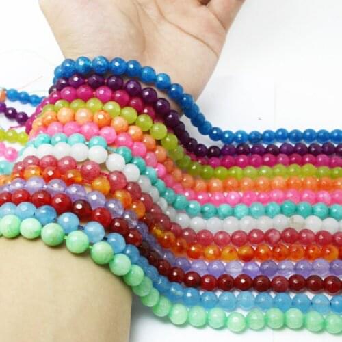 46pcs Natural Stone Beads 8mm Round Faceted Jades Jaspers Loose Spacer Beads For Jewelry Making DIY Bracelet & Necklace