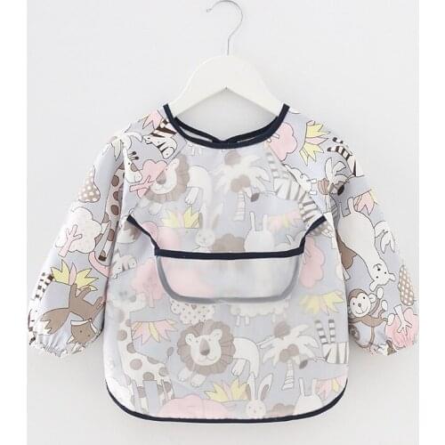 Baby Feeding Bib Apron Waterproof Lovely Cute Baby Bib Long Sleeve Baberos Cartoon Bandana Bibs Baby Self Feeding Sleeve Bibs