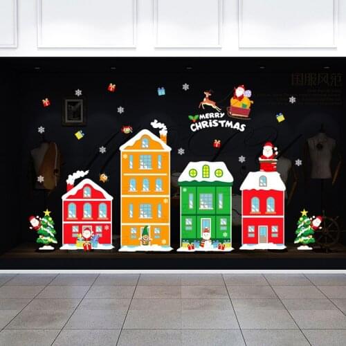 DIY Christmas town Santa Stickers Shop Window Glass Decor Merry Christmas Decorations For Home Festival Decals