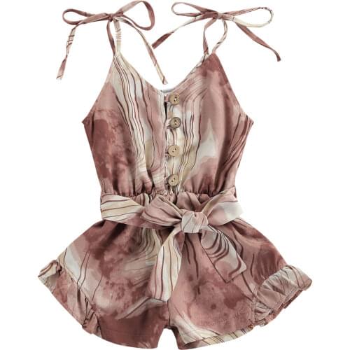 1-6Y Kids Girl Tie-Dyed Rompers Summer Fashion Sleeveless Straps Short Jumpsuit with Bow Belt Holiday Child Girl Ruffles Romper