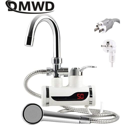 DMWD Electric Instant Hot Water Faucet Water heater Fast heating with LED Temperature Display Tankless Tap For Kitchen shower EU