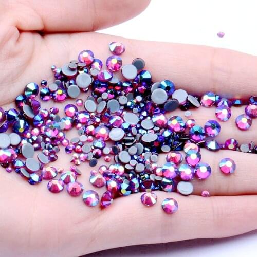 FUSHIA AB Color Hotfix Rhinestones ss6-ss30 Flatback Glue Backing Iron On Glass Stones Appliques For Fabric Garments Supplies
