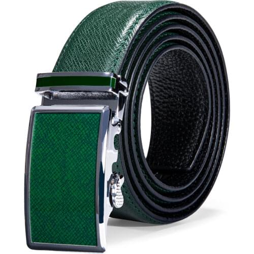 Hi-Tie 2020 New Fashion Mens Designer Business Leather Belts for Men Metal Automatic Buckle Fashion Green Trouser Belts Men