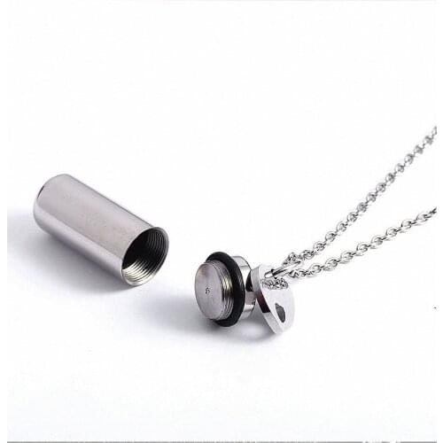 Stainless Steel Jewelry Heart Charm Tube Bottle Locket Pendant Pet Cremation Memorial Put In Ashes Urn Holder Necklace