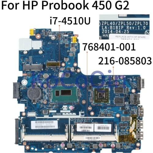 KoCoQin Laptop motherboard For HP Probook 440 450 470 G2 Core I7-4510U 216-0858030 Mainboard LA-B181P 768401-001 768401-501