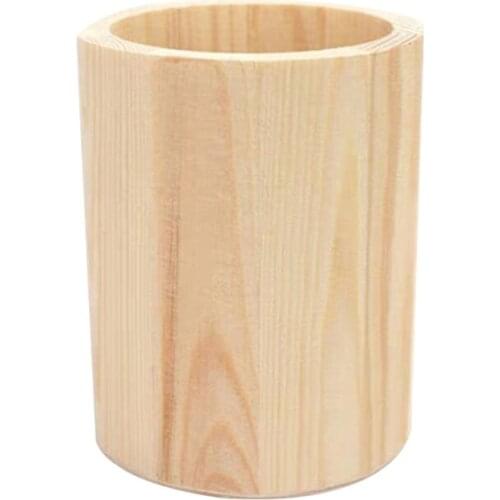 Square/Round/Hexagon Wooden Home Makeup Brush Container, Pen Pencil Pot Storage Box for Office Desktop Supplies