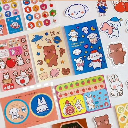 Cute Bunny Puppy Bear Decorative Stickers Korean Scrapbook Album Bullet Journal Diy Mobile Phone Cup Creative Stationery Sticker
