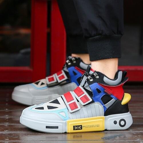 Fashion Colorful High Top Sneakers Men Outdoor Leather Sport Shoes Breathable Mens Trainers Casual Espadrilles Hombre