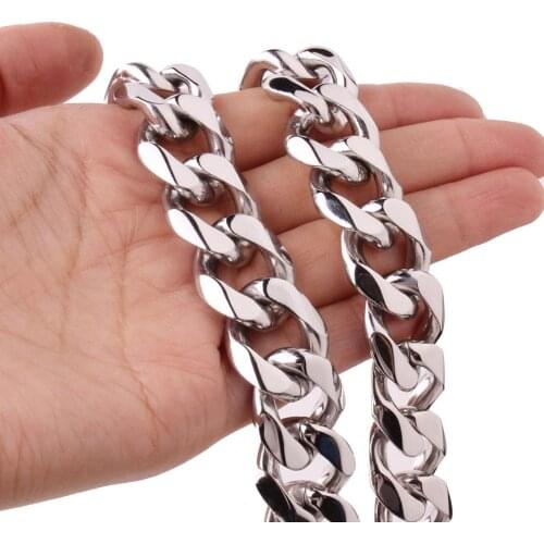 Curb Cuban Mens Necklace Chain Silver Color Stainless Steel Necklaces for Men Fashion Jewelry 8/10/12/15/17/19mm