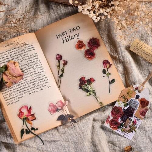 PET Rose Plant Butterfly Collage Sticker DIY Scrapbook Album Diary Happy Planner Junk Journal Decorative Stickers