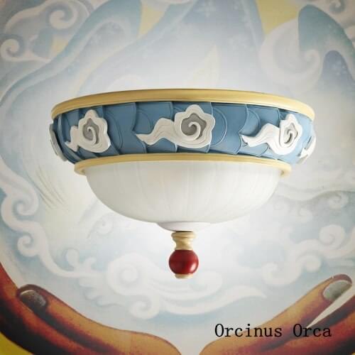 New Chinese style color retro ceiling lamp creative round led glass ceiling lamp for childrens room bedroom free shipping