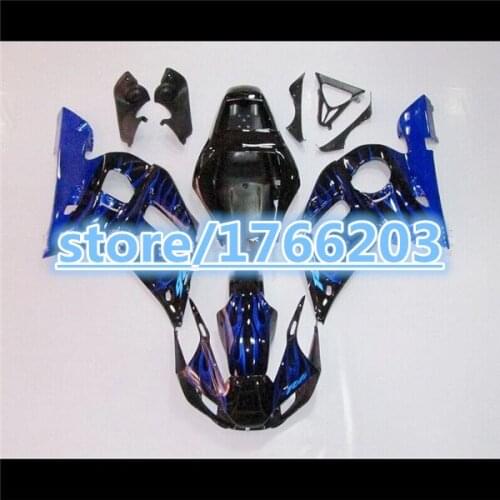 Fairings for YZF-R6 98-02 YZF R6 98 99 00 01 02 YZF 600 R6 1998 1999 2000 2001 2002 Blue flame black fairing kits BBF