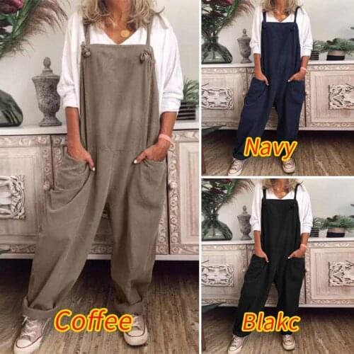 Autumn Nowssa Womens Jumper Overalls Ladies Dungarees Jumpsuit Pockets Tank Wide Leg Pants Cami Loose Romper Oversize S