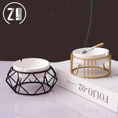 Ceramic Ashtray Hollow Out Ash Tray Office Desktop Golden Creative New Style Gift For Man