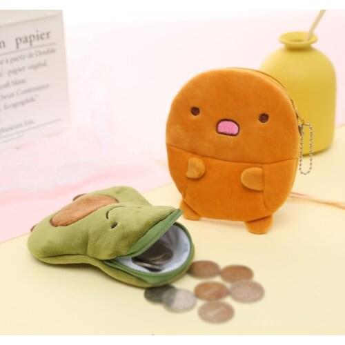 Plush Cartoon Coin Purse Cute Animal Wallet Handbag Creative Card Bag Multi-functional Small Avocado Shape Change Purse