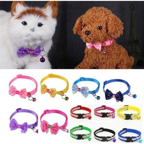 Adjustable Necktie Dog Cat Puppy Collar Nylon Bell Kitten Candy Color Bow Tie Bowknot Dog Collars For Small Medium Pet Supplies