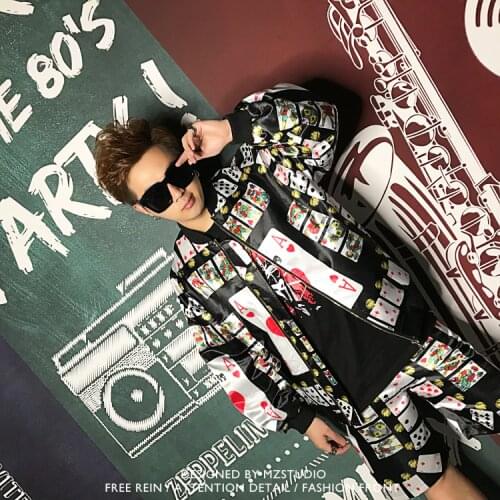 S-4XL Summer New Male Singer Coat Dj Nightclub Ds Hip Hop Rocker Performance Poker Baseball Jacket Men Fashion Shorts Suits A363