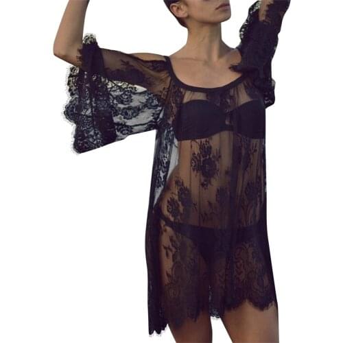 Sexy Women Beach Dress Bathing Swimwear Hollow See-through Cover-ups Suit Lace Sunshade Beach Mini Dress Купальник Женский