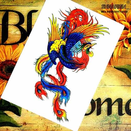 SHNAPIGN flaming Phenix Temporary Tattoo Body Art Flash Tattoo Stickers 12*20cm Waterproof Henna Styling Home Decor Wall Sticker