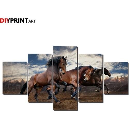 Three Horses Running in the Field 5 Pieces Art Print Animal Poster Wall Decorations Living Room A1039