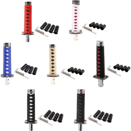 N0HF Fashion 1 Set Universal Samurai Sword Vehicle Car Shift Knob Katana Metal Weighted Sport Shifter 4 Adapter Car Accessories