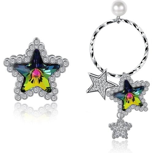 ZEMIOR 925 Silver Irregular Earrings For Women Big Hoop Star Drop & Star Stud Earrings With Colorful Crystal Wedding Jewelry