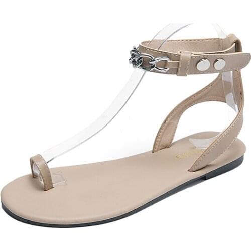 Thong Sandals Female Flat Bottom 2019 New Net Red Two Wear Thai Metal Chain Roman Ins Wenyu With The Summer