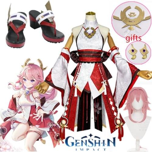 Genshin Impact Yae Miko Guuji Yae Cosplay Costume Cos Wigs Shoes Games Uniform Dress Outfits Halloween Costumes For Women