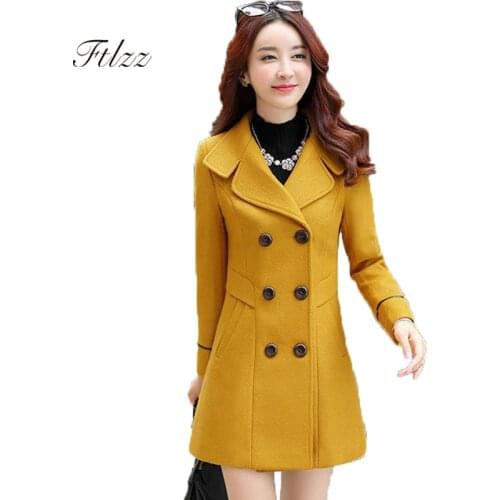 Spring Autumn Female Overcoat Slim Turn-dwon Collar Double-breasted Woolen Coat Women Plus Size Wool Coats