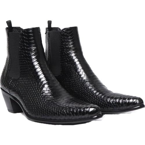 100% Real Leather 6cm Heel Slip On Serpentine Chelsea Boots slp handmade New Trend high Heel Men Dress wedding desiger Boots