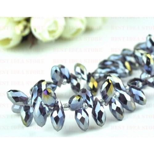 100pcs 6x12mm Purple Plating Color Briolette Pendants Waterdrop Crystal Glass Jewelry Loose Teardrop Beads DIY
