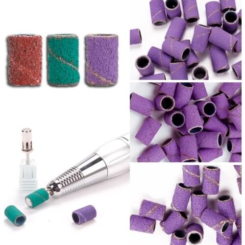 100Pcs/Pack Sanding Bands Ring 80/120/180 Grit Tip Sleeves Drill File Machine Gel Grinding Nail Salon Manicure Polishing Tools