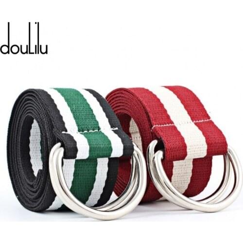 130cm Long Punk Canvas Belt Men Women Jeans Decorative Double Ring Alloy Metal Buckle Strap Fashion Street Style Wild Waistband