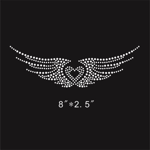 2pcs/lot Wing heart sticker appliques design stone hot fix rhinestone motif iron on crystal transfer patches for shirt