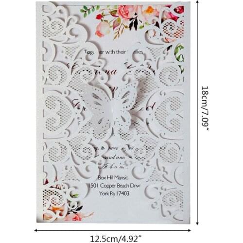 20pcs/set Butterfly Wedding Invitations Card Hollow Lace Glitter Paper Envelopes R7RC
