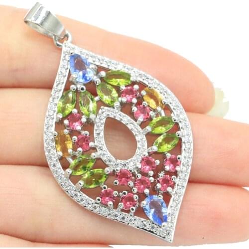 40x24mm Lovely Drop Water Created Violet Tanzanite Womans Daily Wear Silver Pendant