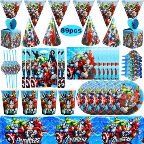 89Pcs Superhero Theme Party Supplies Disposable Tableware Set Cup Plate Napkin Straw Happy Birthday Kid’s Favorite Decoration
