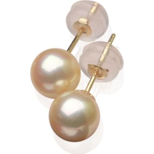 AAA 9mm Natural Southsea Gold Pearl Saltwater Pearl 18 K Gold Stud Earring Simple Pop Earrings