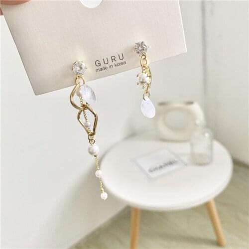 Asymmetric ruanme fashion long earrings show face thin temperament pearl earrings tassels eardrop women stud earrings