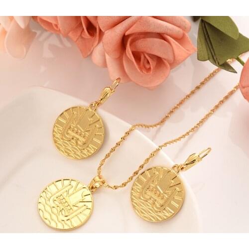 Bangrui Kiribati coin Gold Color & Brass,Arab/Africa earring pendant jewelry set women girl souvenir gift dropship