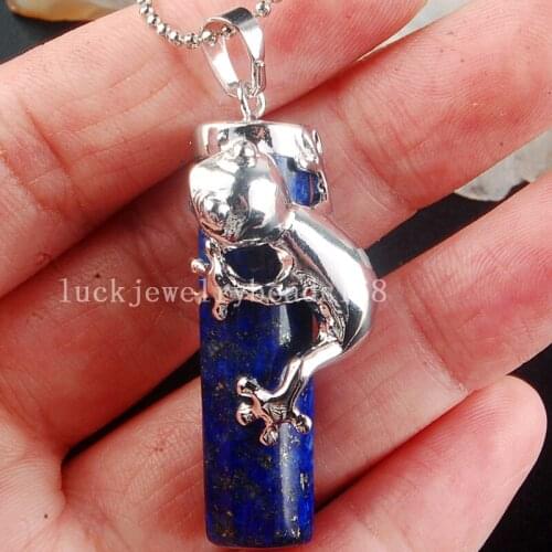 Free Shipping Women Fashion 15x41mm Beautiful Natural Lapis Lazuli Cylinder Frog Pendant C3872