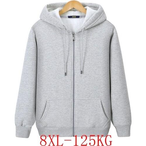 Large size womens hoodie 4XL-8XL fashion large size womens zipper pocket plus velvet loose casual hooded sweatshirt bust 140CM