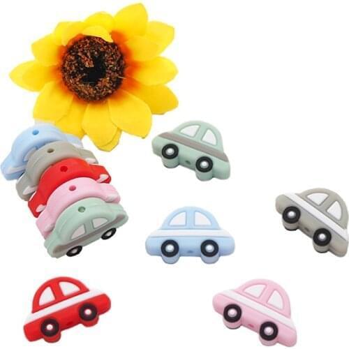 Chenkai 10PCS Silicone Car Beads Baby Cute Teething Colorful Oral Care For Infant DIY Newborn Teether Pendant Shower Gift