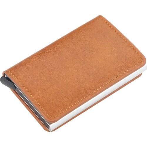 Credit Card Holder Wallet Men Women Metal RFID Vintage Aluminium Bag Crazy Horse PU Leather Bank Cardholder Case