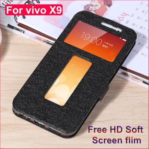 For vivo X9 case vivoX9 5.5" PU leather shell front window back cover For vivo X 9 phone cases X9 Stand flip Case