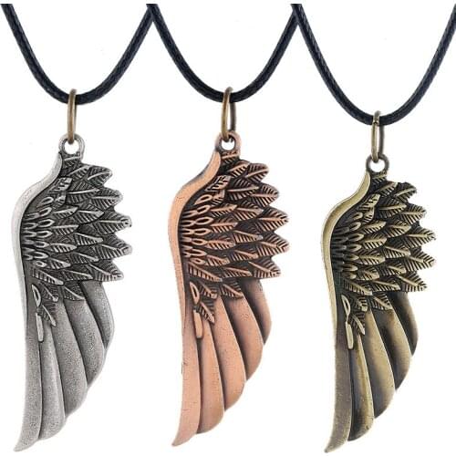 Jessingshow Feather Angel Wing Pendant Necklace For Male Fashion Rope Chain Choker Vintage Unisex Jewelry Mens Boys Jewelry