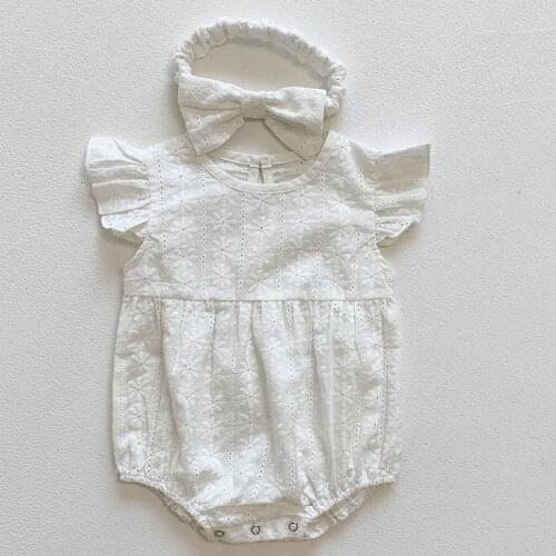 Infant Baby Girls Jumpsuit Summer Baby Girls Clothes Flower Embroidery Flying Sleeve Toddler Baby Girl Romper