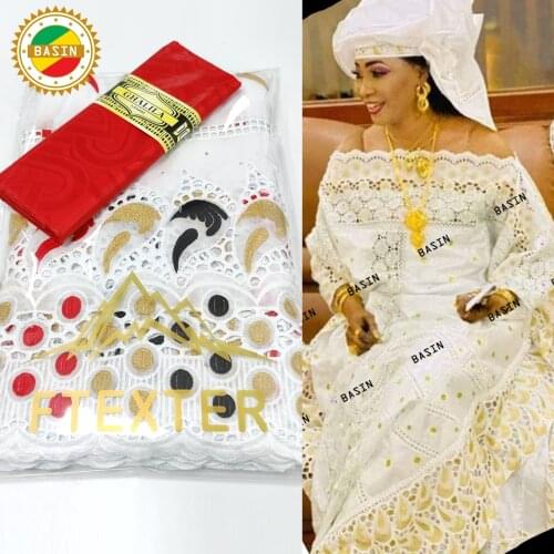 Red Top Quality 2.5+2.5 Yards 100% Cotton African Dry Swiss Lace Fabric With Embroidered And Rhinestones Bazin Riche Fabric