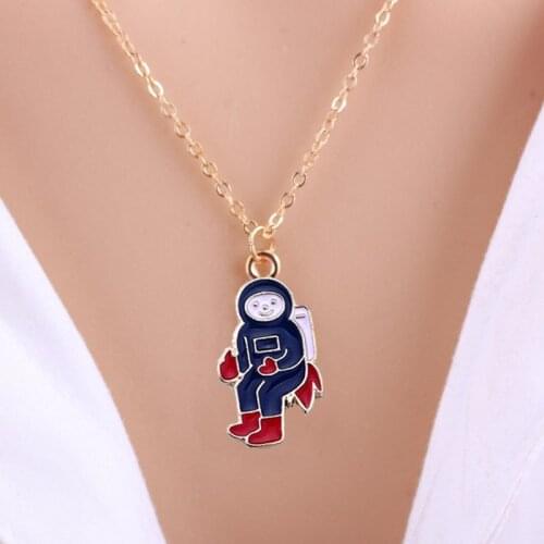 NK165 Creative Cartoon Enamel Rocket Astronaut Pendant Necklace Women Men Jewelry Cosmonaut Spaceman Clavicle Chain Necklace
