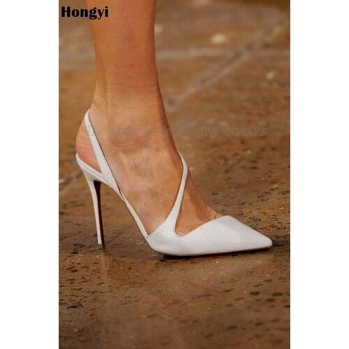 Fashion White Leather Pointed Toe Pumps Women Concise Designer Slip On Dress Shoes High Heels